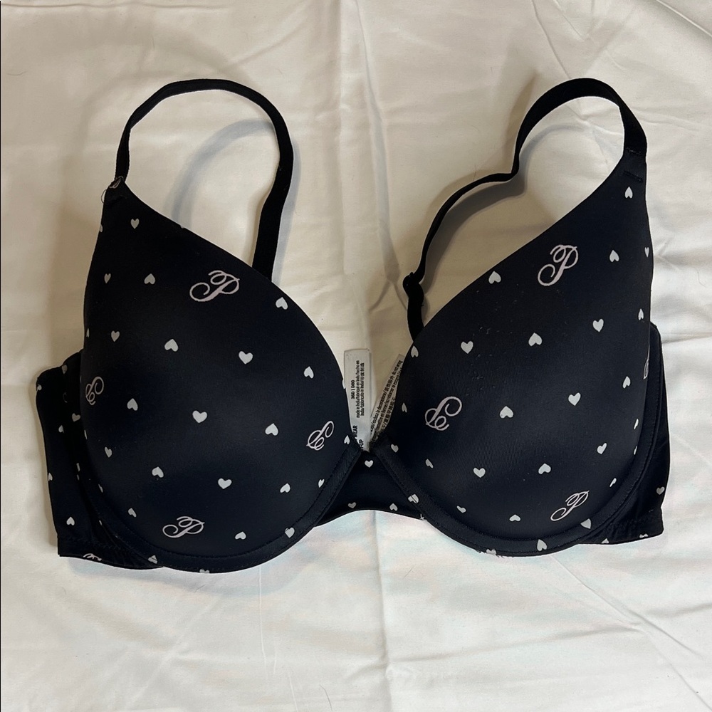 PINK Victoria's Secret Black Bra with Heart and Initial Design